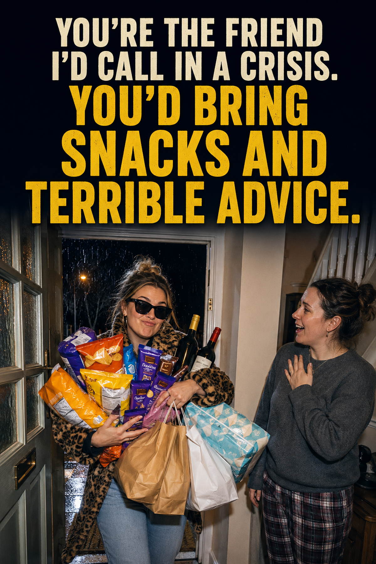 Funny Friendship Card – Snacks and Terrible Advice