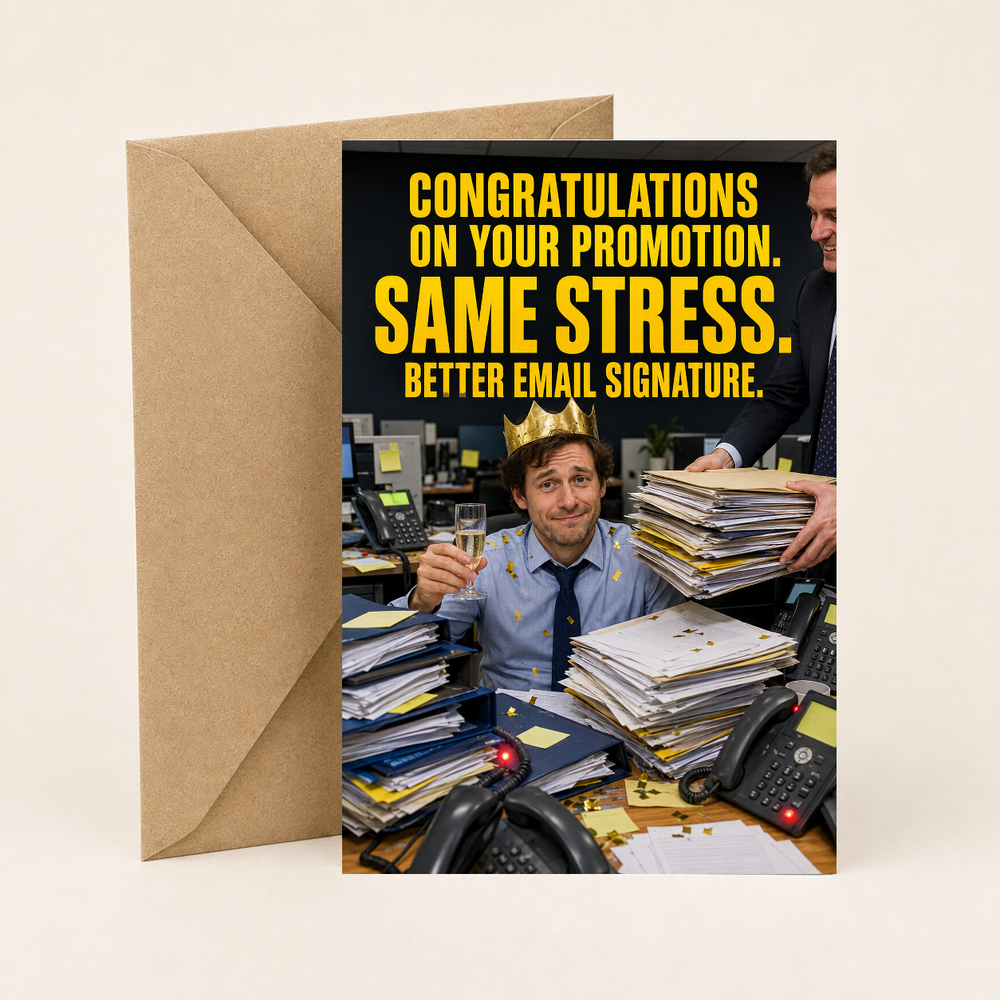 Funny Promotion Card – Same Stress, Better Email Signature