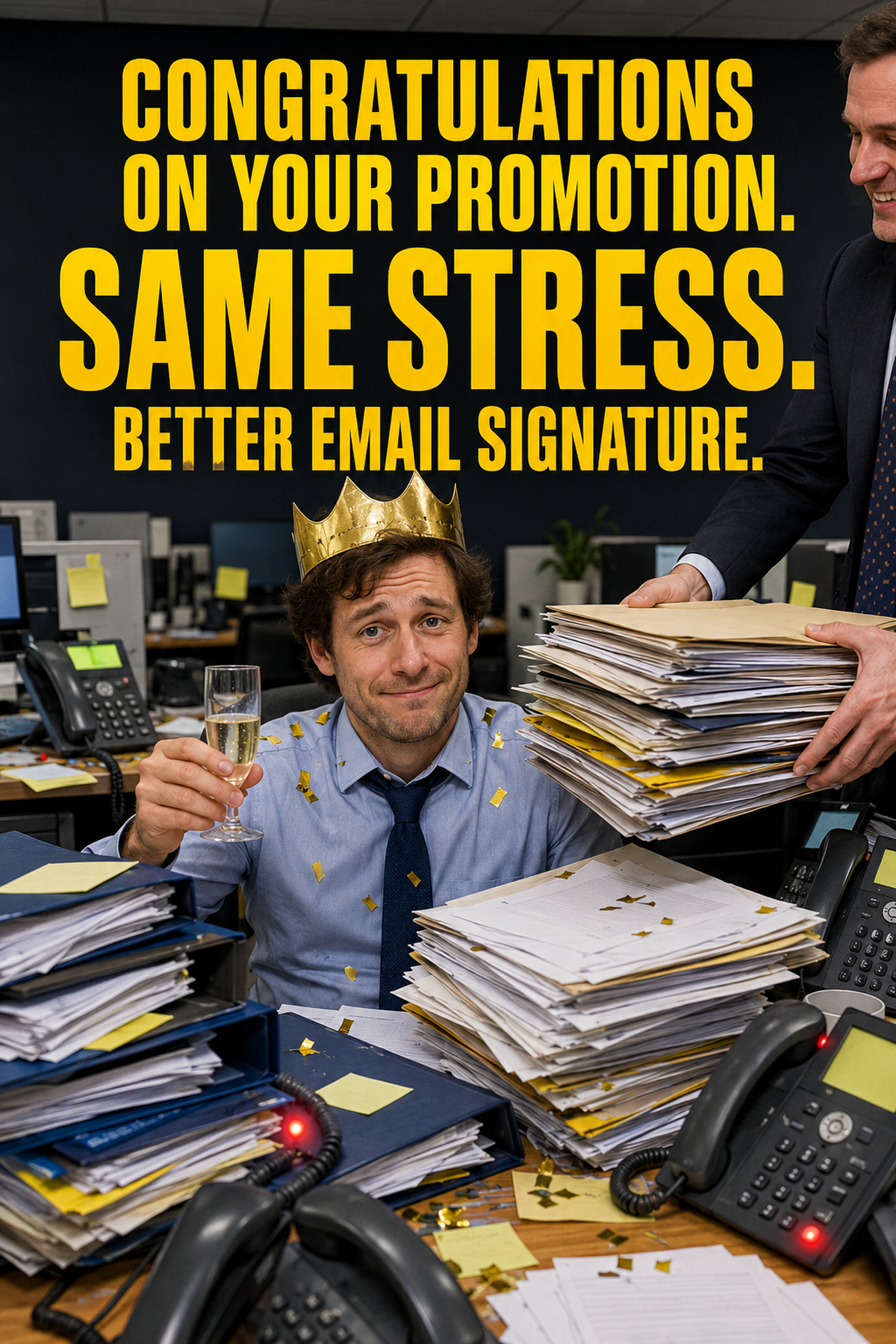 Funny Promotion Card – Same Stress, Better Email Signature