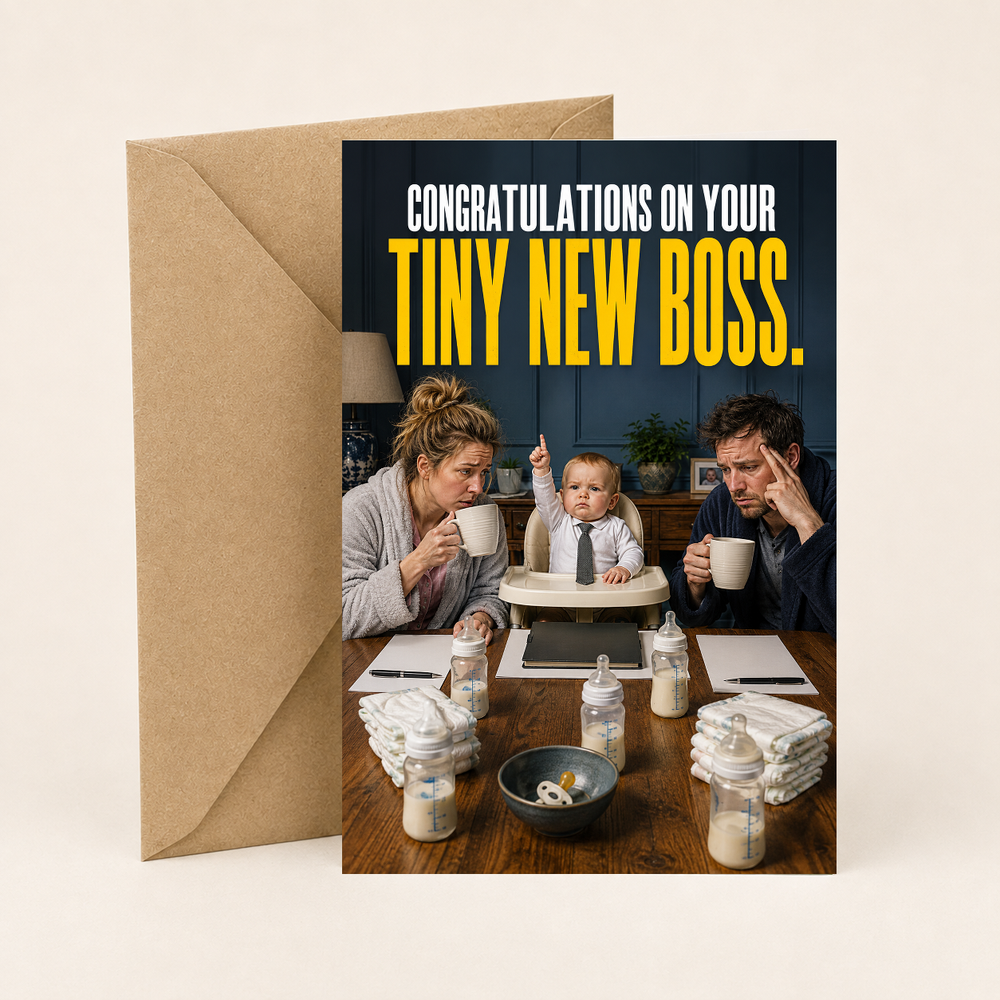 Funny New Baby Card – Congratulations on Your Tiny New Boss