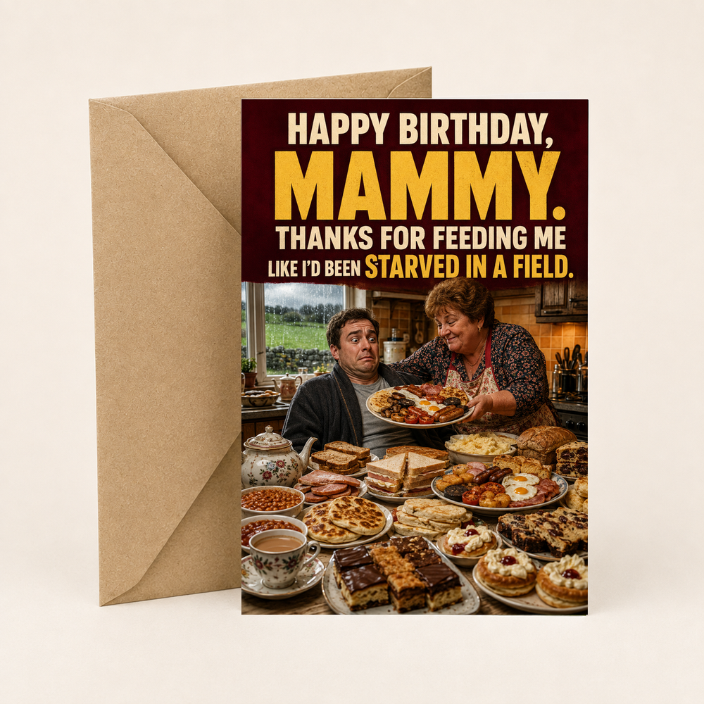 Funny Birthday Card for Mammy – Starved in a Field