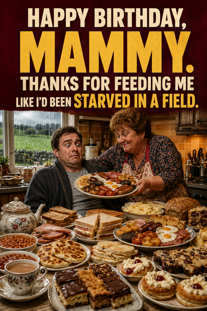 Funny Birthday Card for Mammy – Starved in a Field