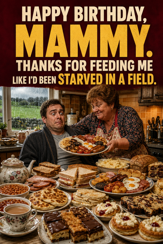 Funny Birthday Card for Mammy – Starved in a Field