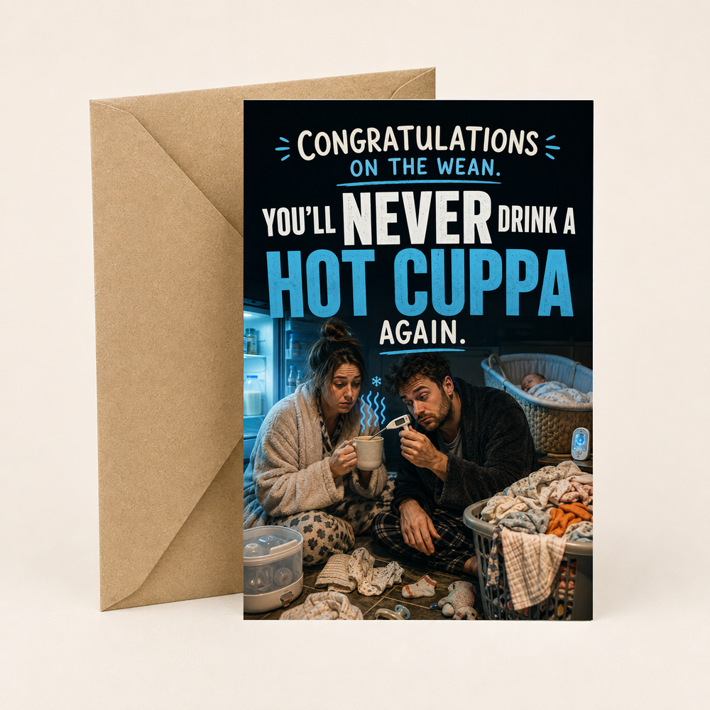 Funny Northern Irish New Baby Card – Hot Cuppa