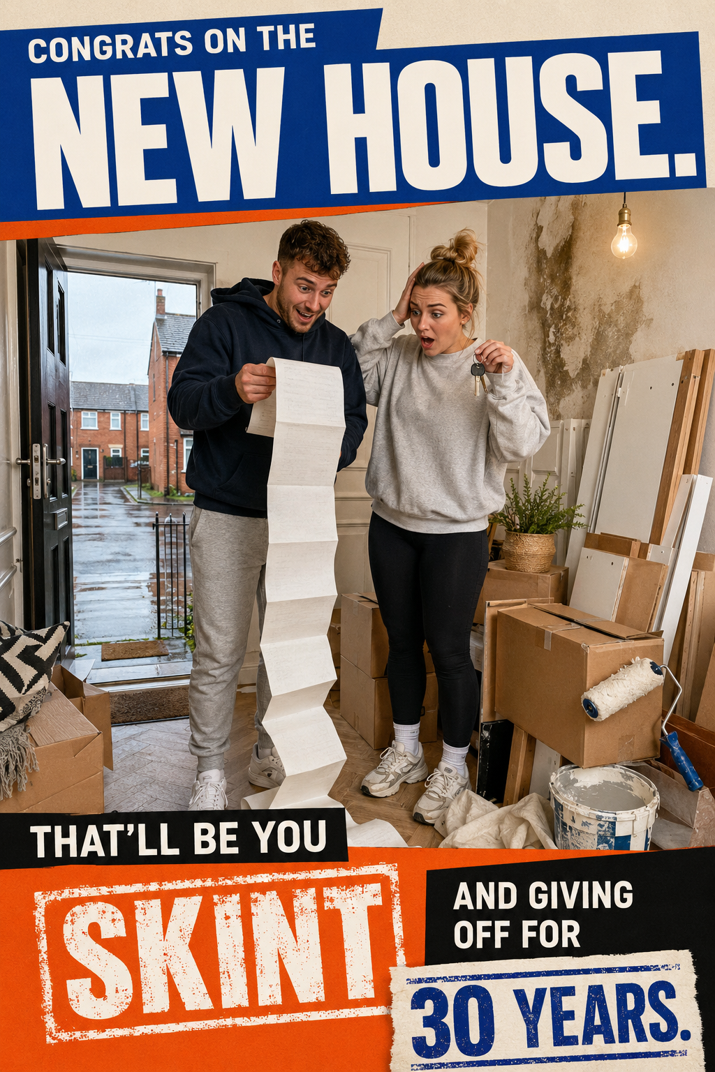 Funny Northern Irish New Home Card – Skint for 30 Years