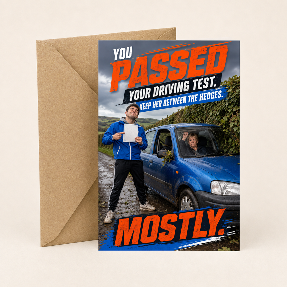 Funny Northern Irish Driving Test Card – Between the Hedges