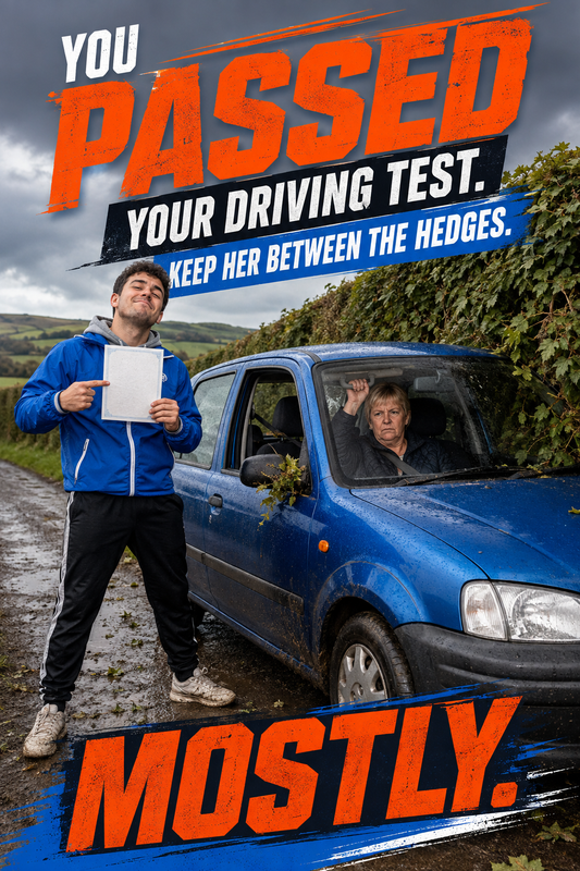 Funny Northern Irish Driving Test Card – Between the Hedges