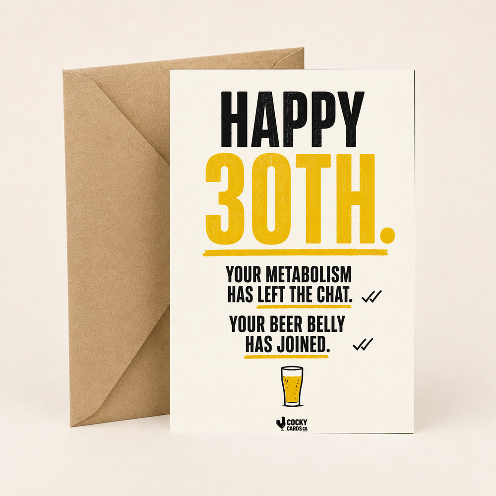Funny 30th Birthday Card for Him – Beer Belly Joined