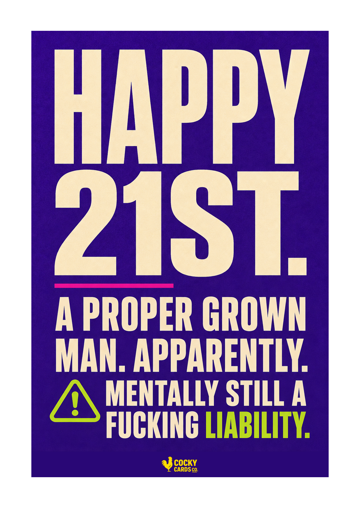 Rude 21st Birthday Card for Him – Mentally a Liability