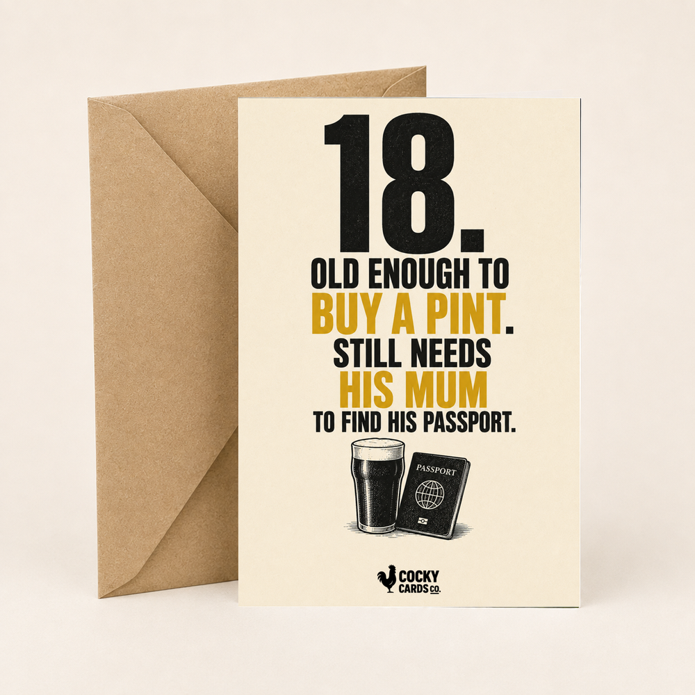 Funny 18th Birthday Card for Him – Mum Finds His Passport