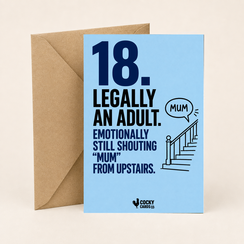 Funny 18th Birthday Card for Him – Still Shouting Mum