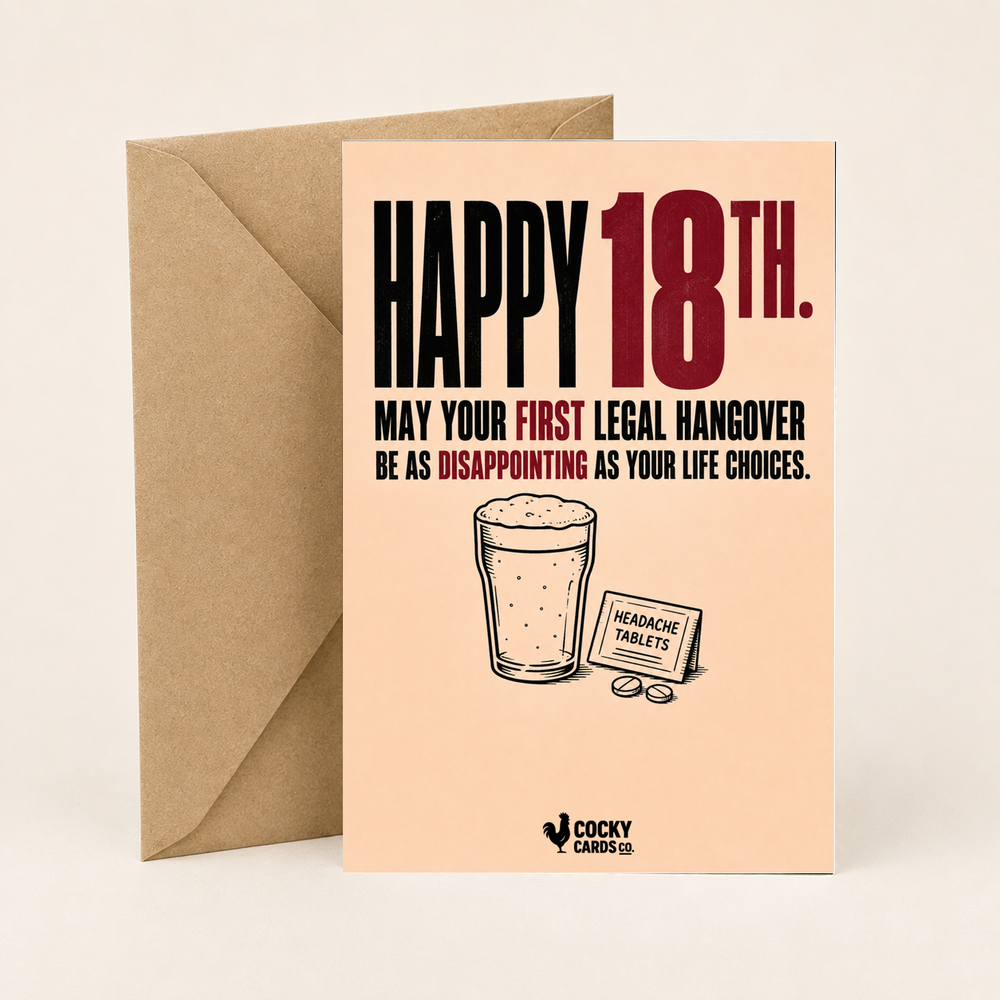 Rude 18th Birthday Card for Him – First Legal Hangover