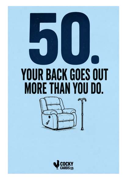 Funny 50th Birthday Card for Him – Your Back Goes Out