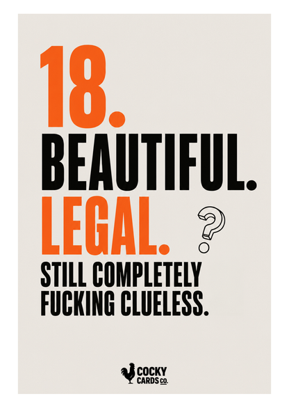 Rude 18th Birthday Card for Her – Completely Clueless – card front artwork