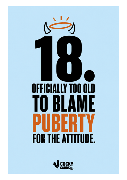 Funny 18th Birthday Card for Her – Blame the Attitude – card front artwork