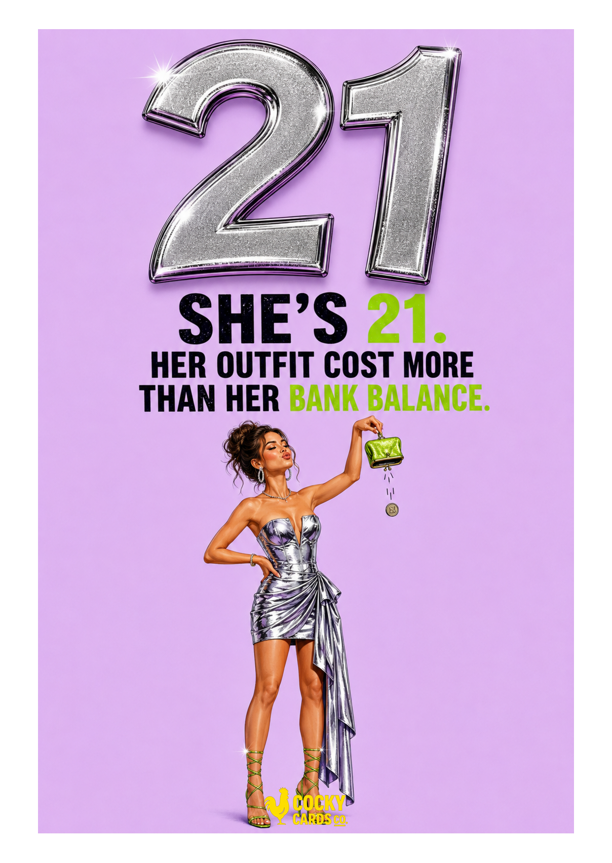 Funny 21st Birthday Card For Her – Outfit Versus Bank Balance