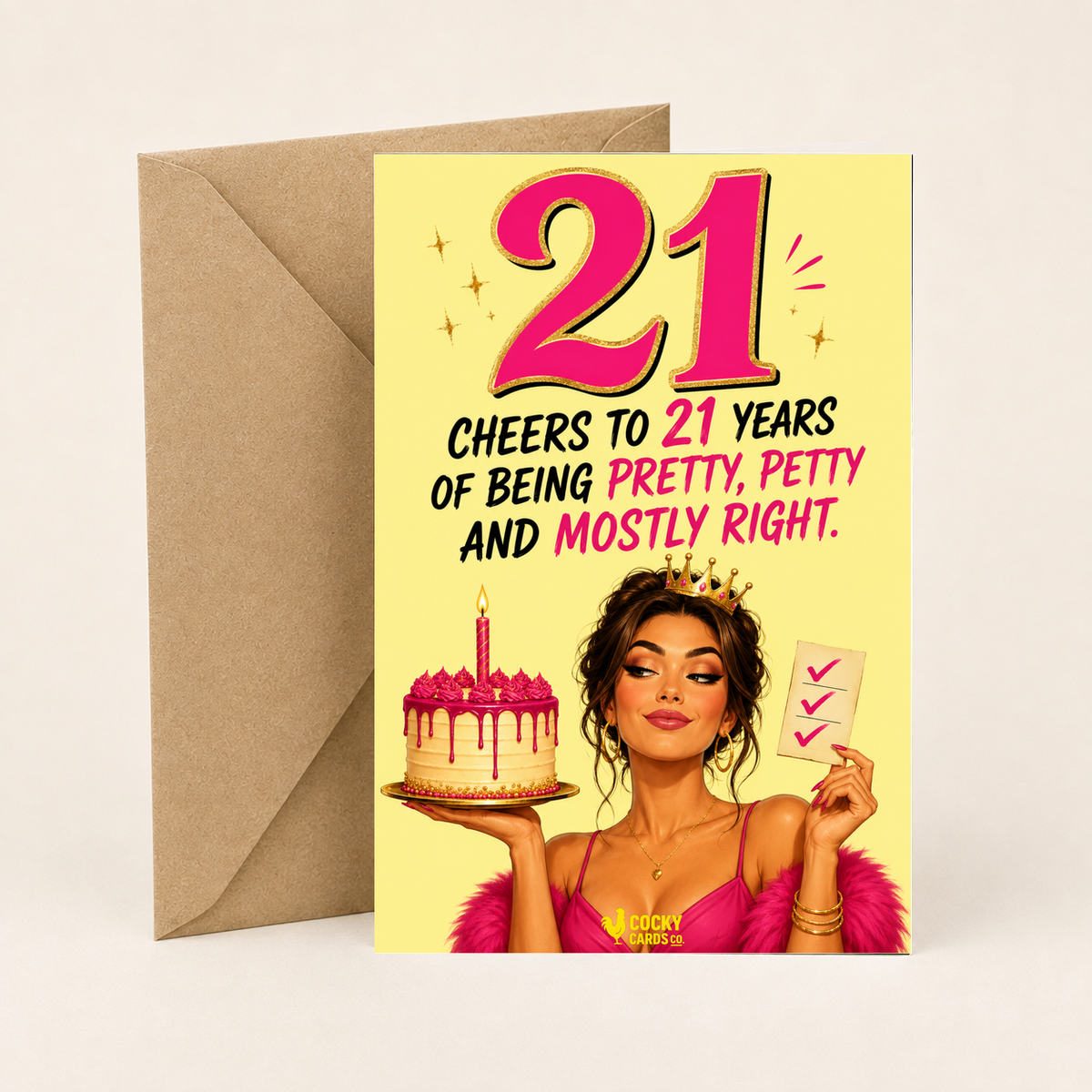 Funny 21st Birthday Card For Her – Pretty, Petty and Mostly Right