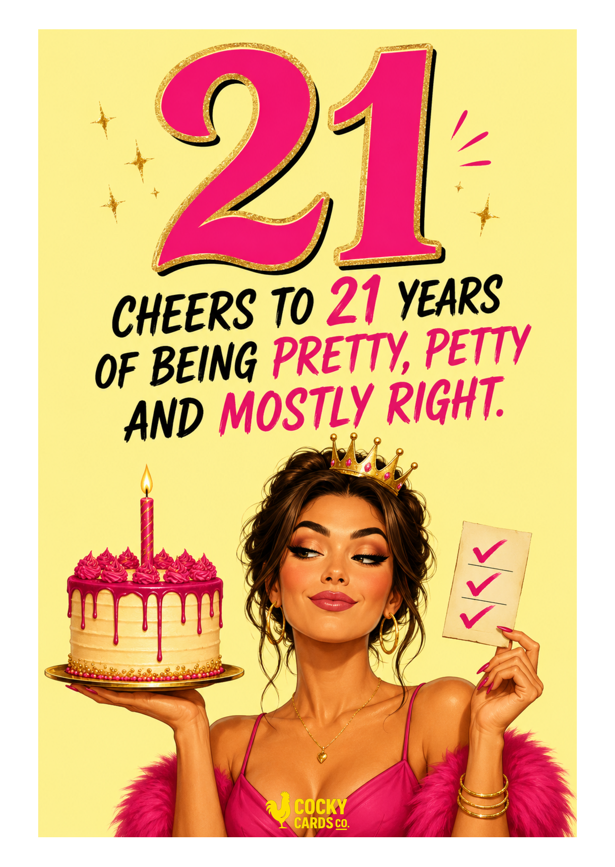 Funny 21st Birthday Card For Her – Pretty, Petty and Mostly Right