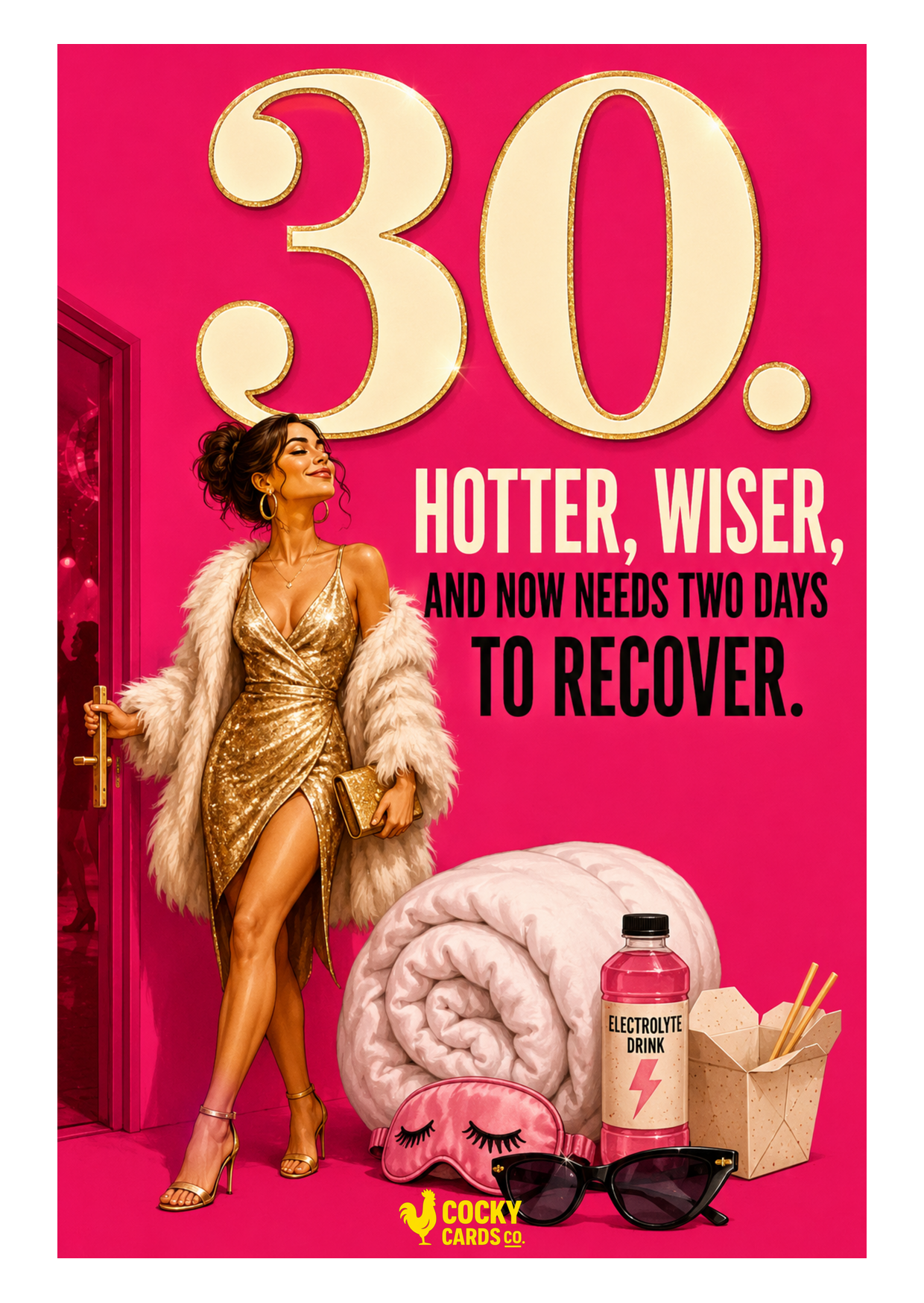Funny 30th Birthday Card For Her – Hotter, Wiser, Two-Day Recovery