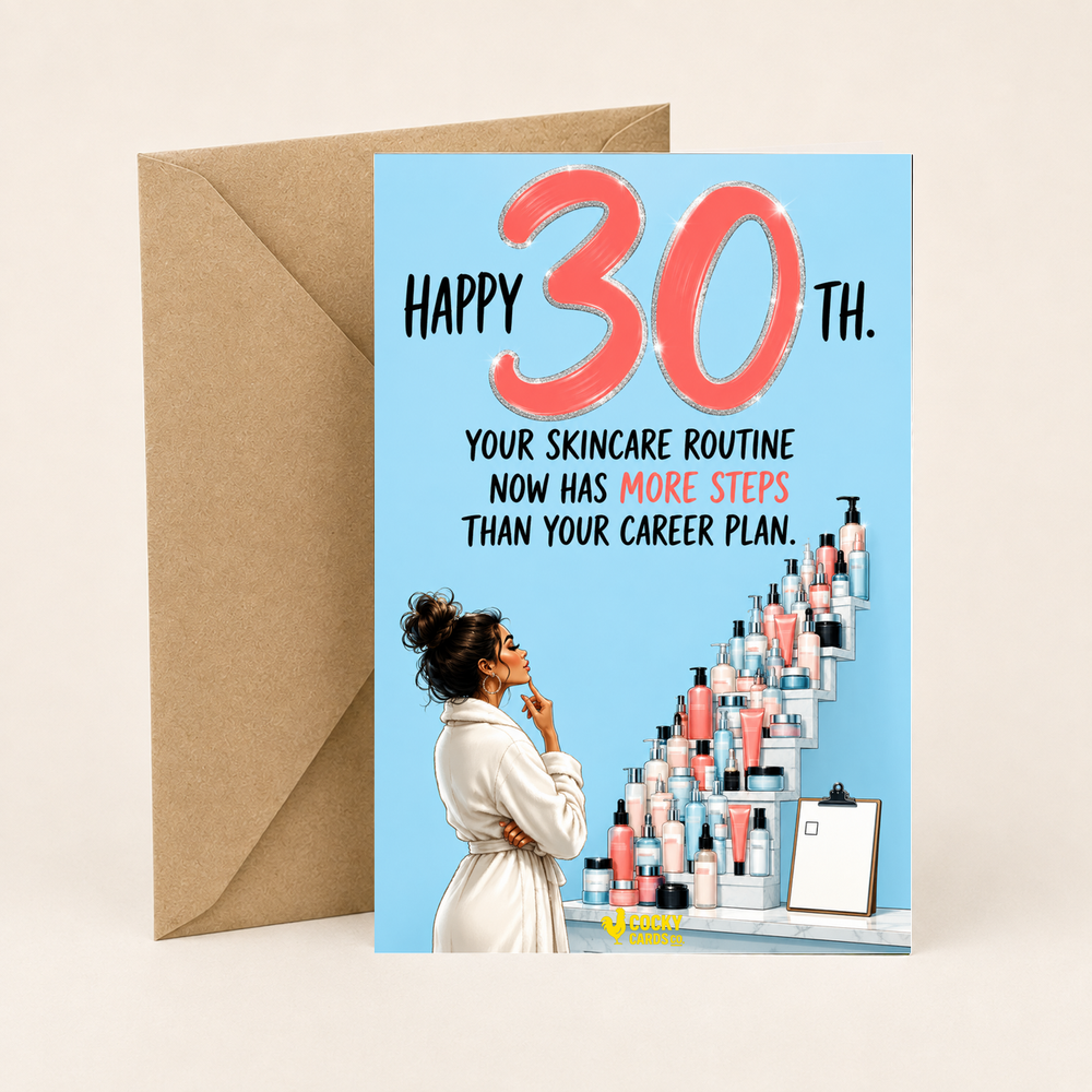Funny 30th Birthday Card For Her – Skincare Versus Career Plan