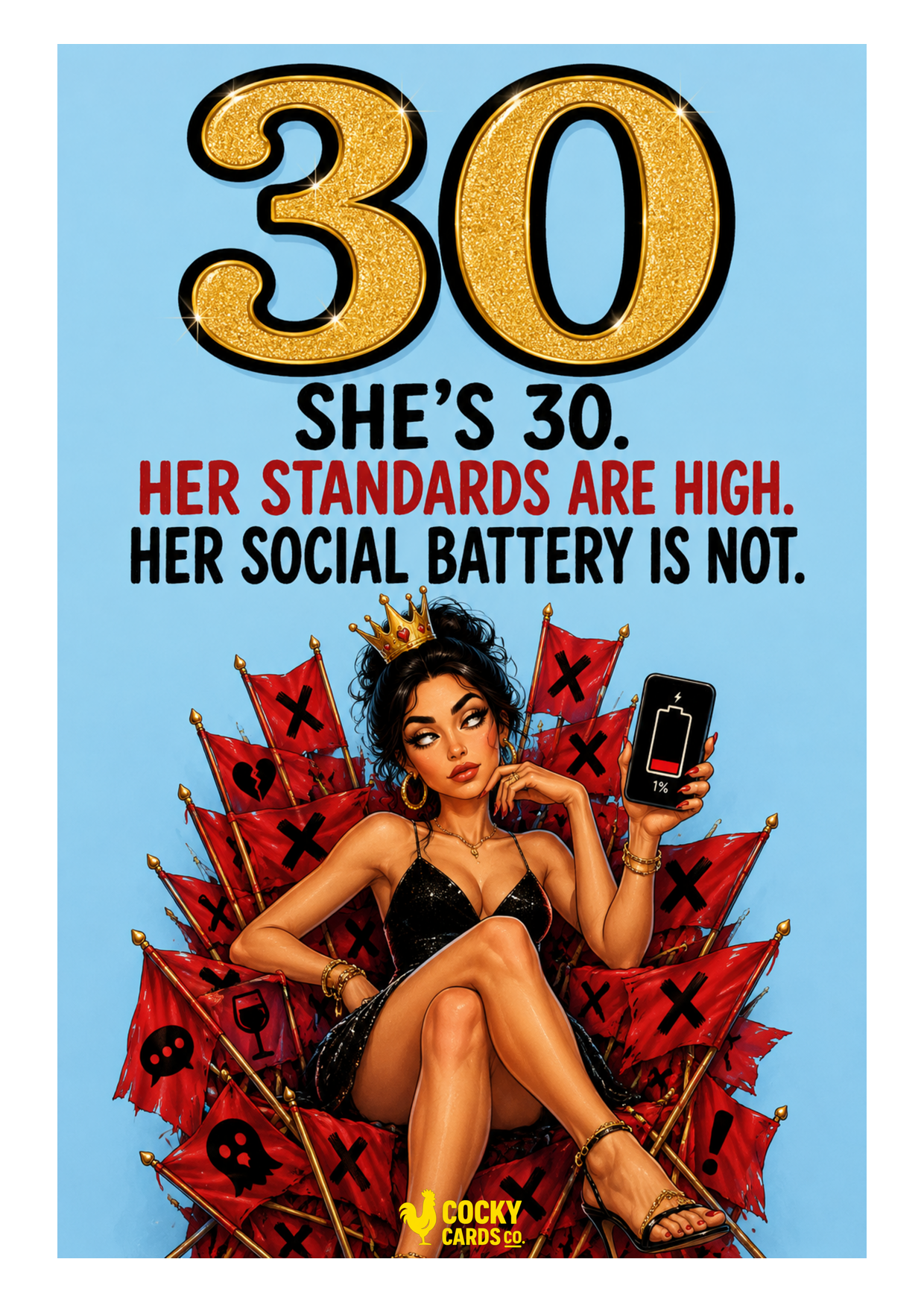 Funny 30th Birthday Card For Her – High Standards, Low Social Battery