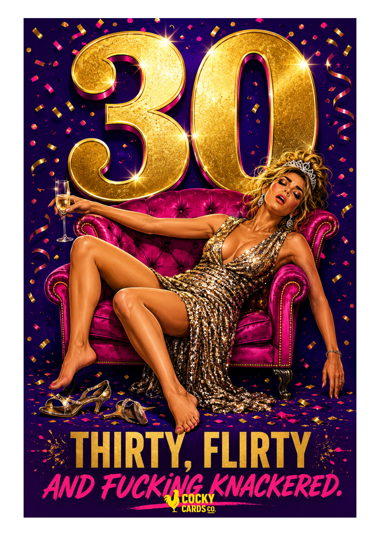 Funny 30th Birthday Card For Her – Thirty, Flirty and Knackered
