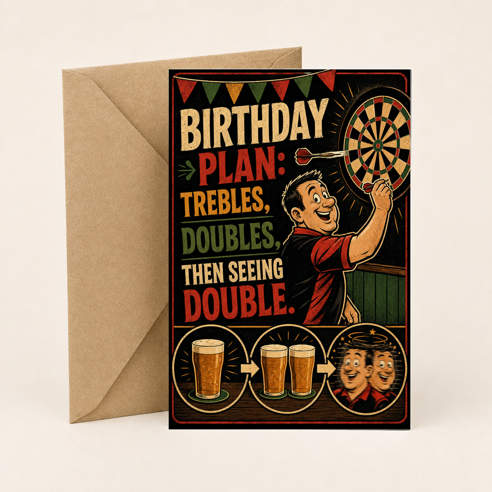 Rude Darts Birthday Card – Doubles Hit, Mates Shut Up