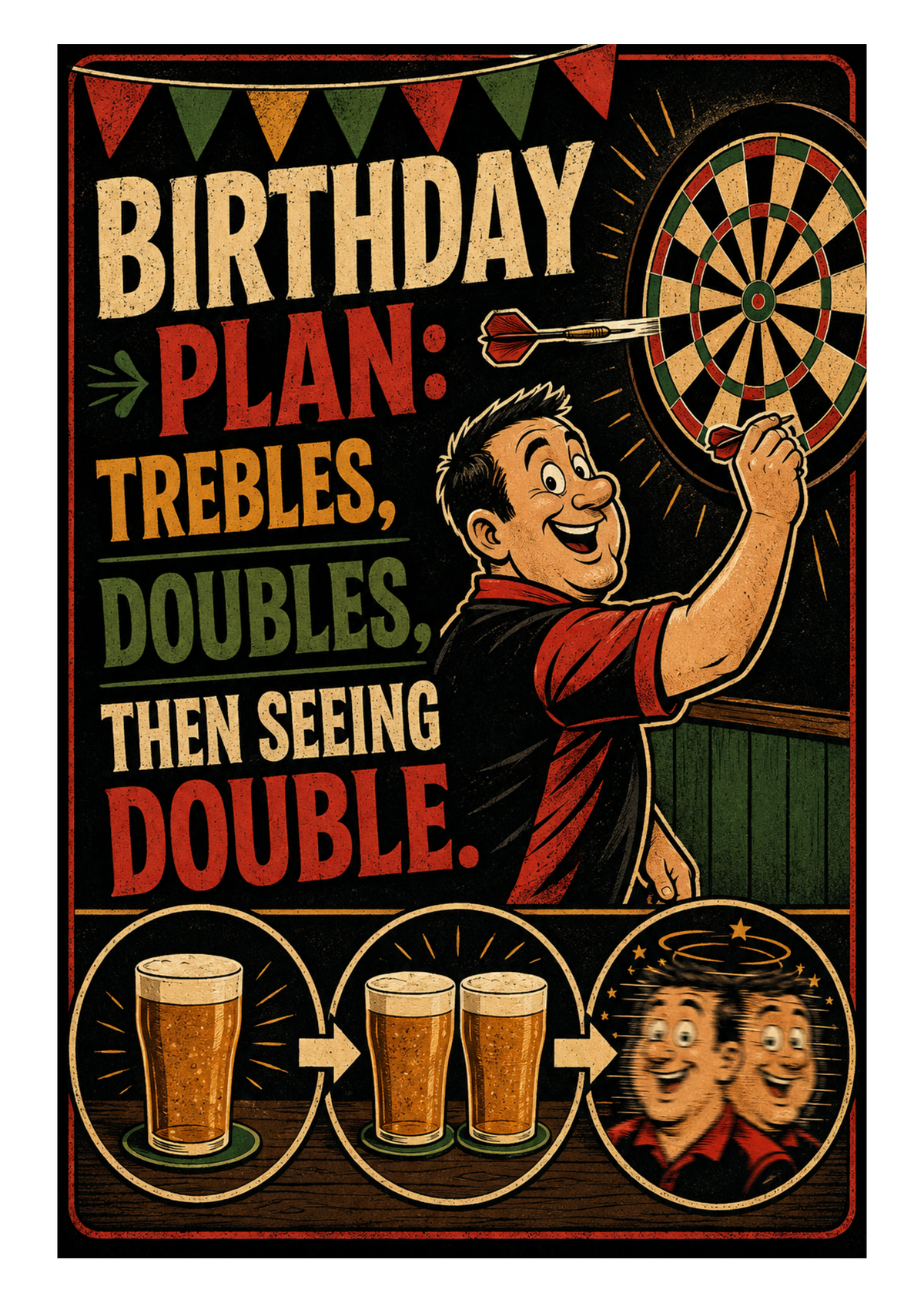 Rude Darts Birthday Card – Doubles Hit, Mates Shut Up – card front artwork