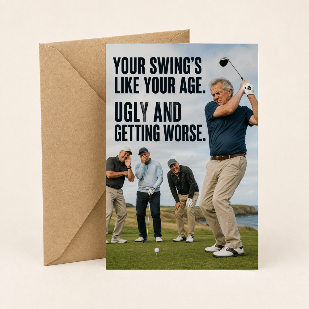 Funny Golf Birthday Card – Swing Like Your Age