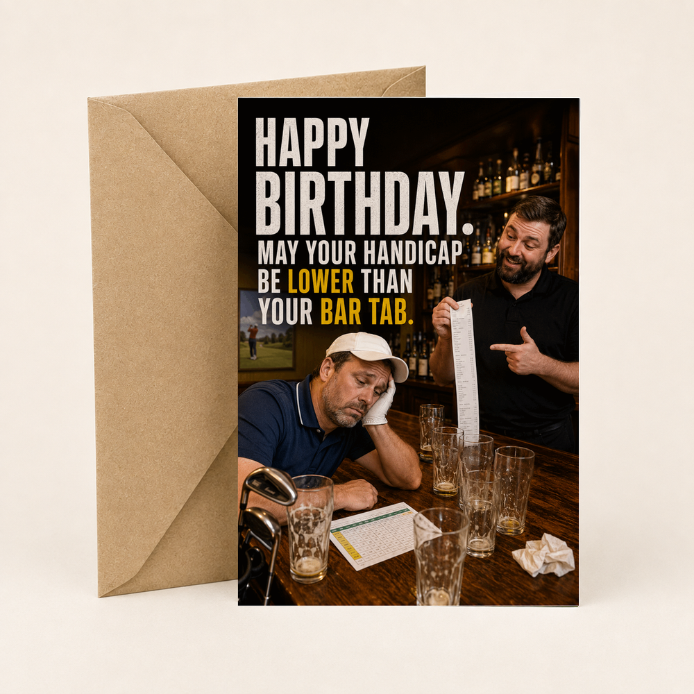 Funny Golf Birthday Card – Handicap Lower Than Bar Tab