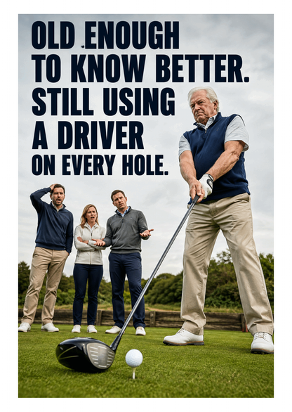 Funny Golf Birthday Card – Driver on Every Hole – card front artwork