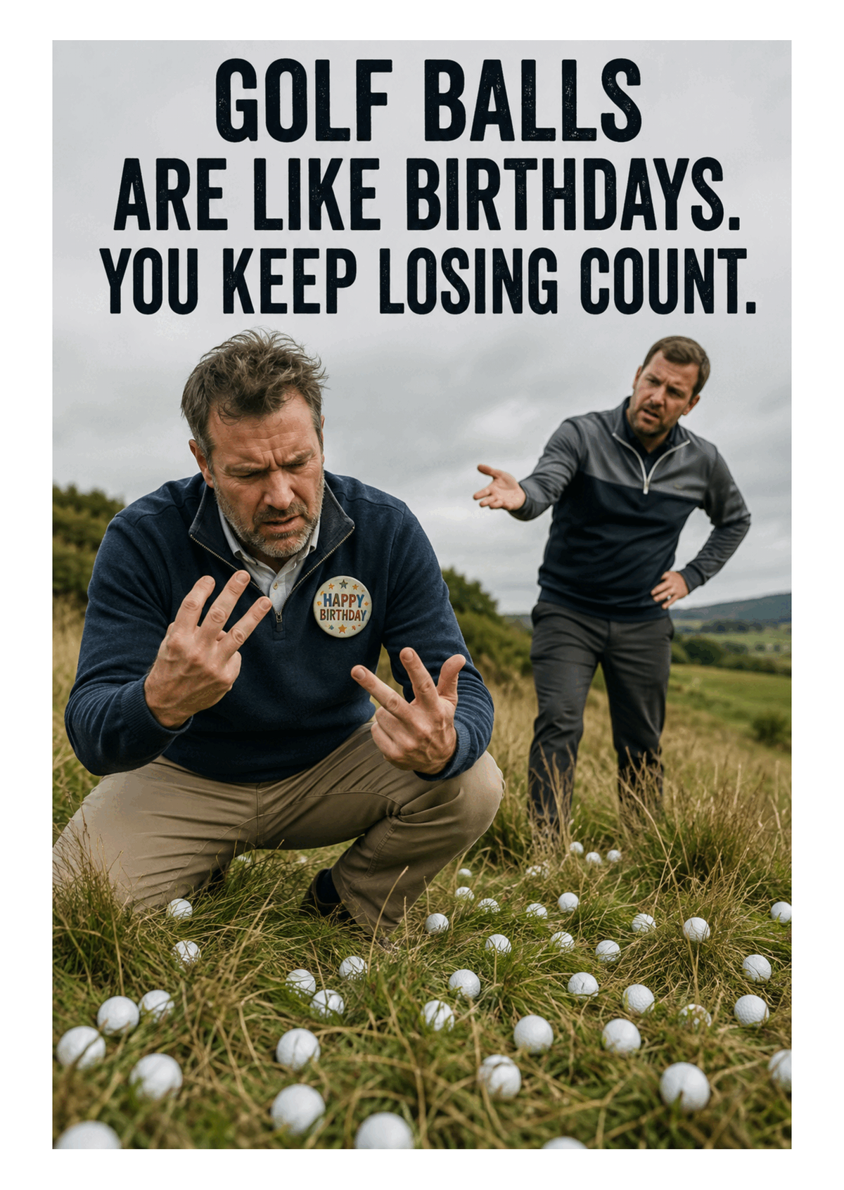 Funny Golf Birthday Card – Keep Losing Count – card front artwork