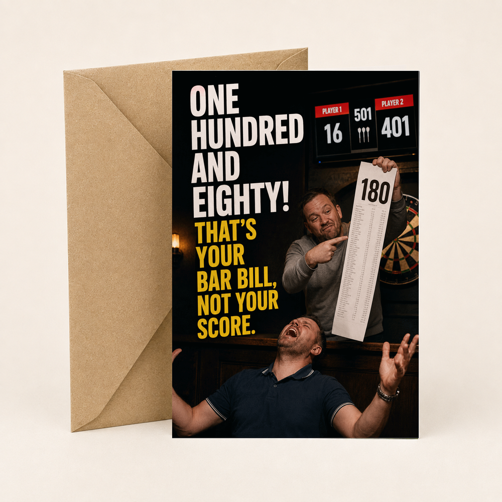 Funny Darts Birthday Card – Your Bar Bill Is 180