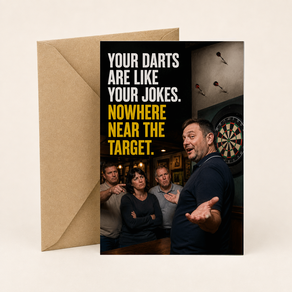 Funny Darts Birthday Card – Nowhere Near the Target