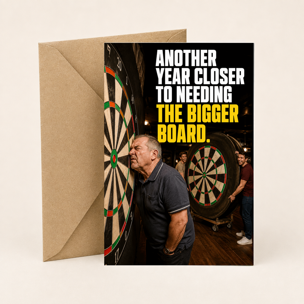 Funny Darts Birthday Card – Need the Bigger Board
