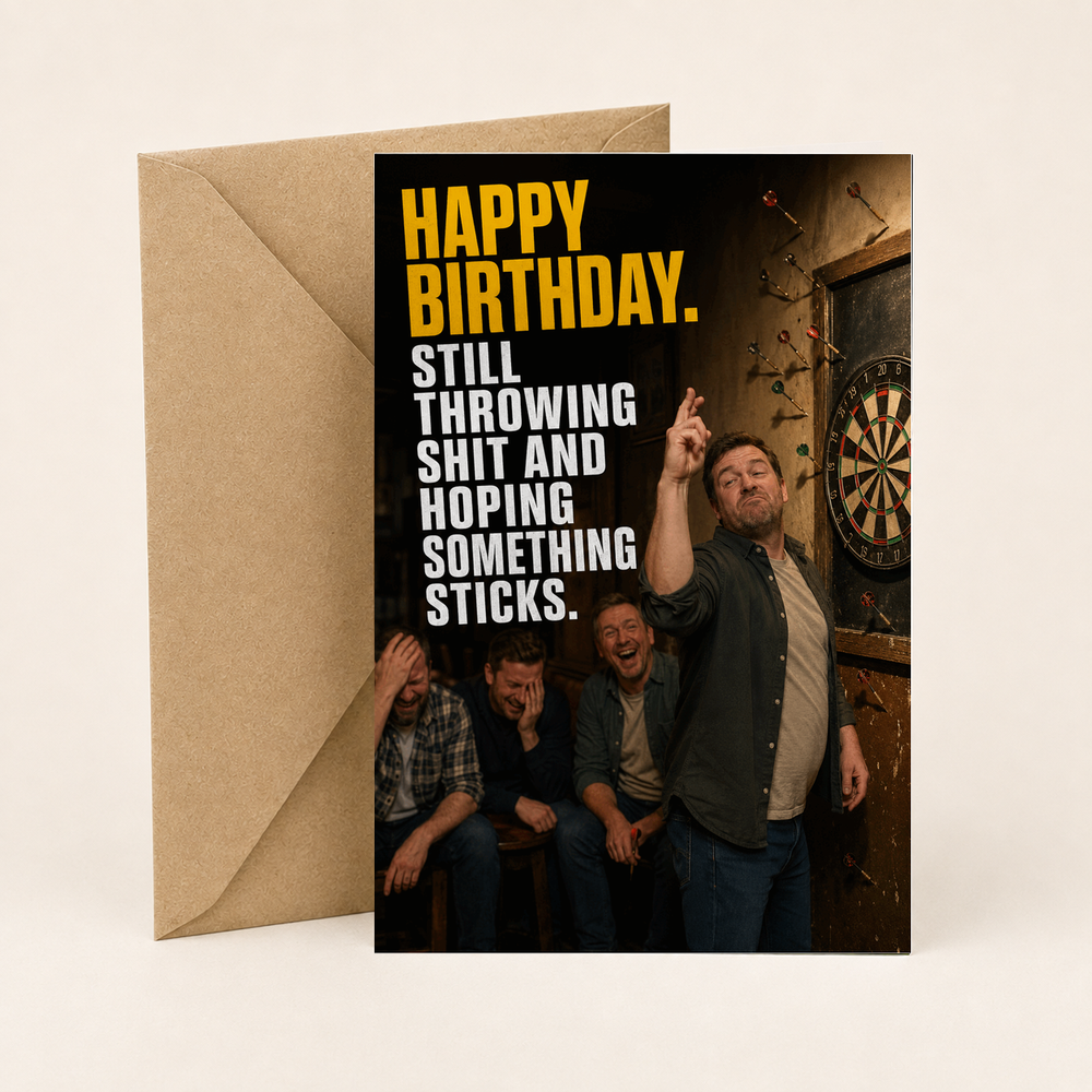 Funny Darts Birthday Card – Hoping Something Sticks