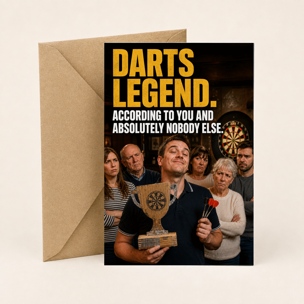 Funny Darts Birthday Card – Darts Legend According to You
