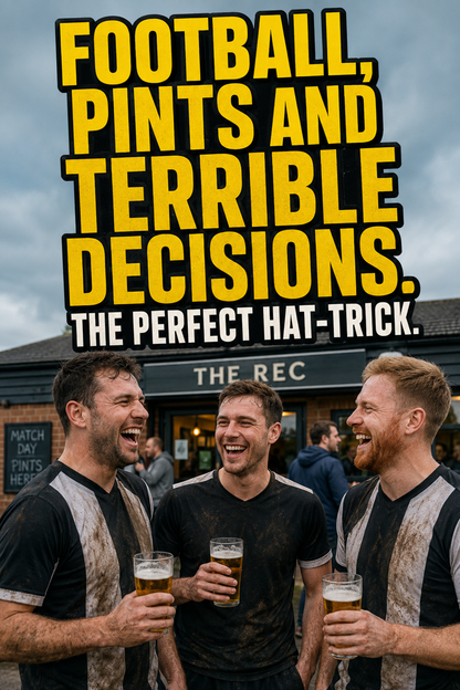 Football, Pints and Terrible Decisions. The Perfect Hat-Trick. – card front artwork