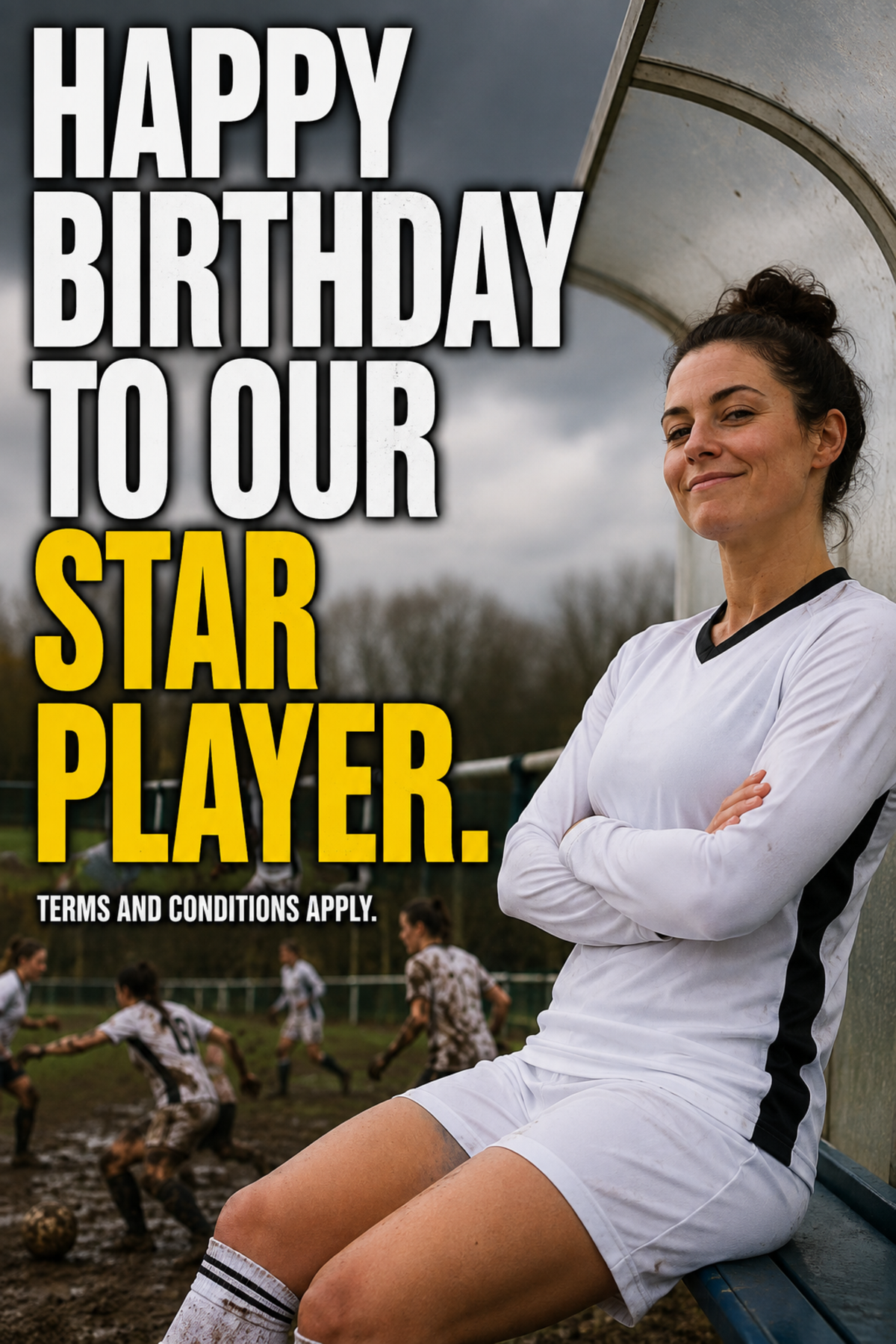 Happy Birthday to Our Star Player. Terms and Conditions Apply. – card front artwork