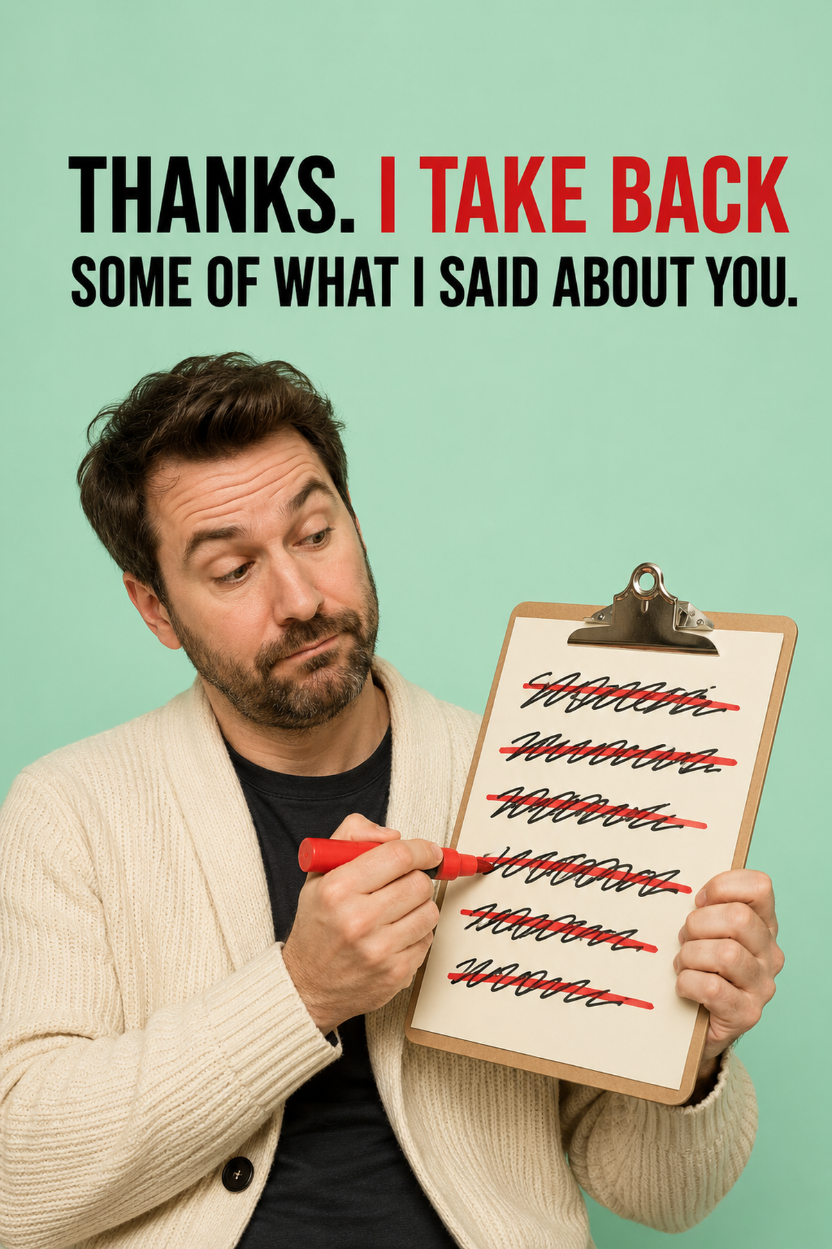 Sarcastic Thank You Card – I Take Some of It Back – card front artwork