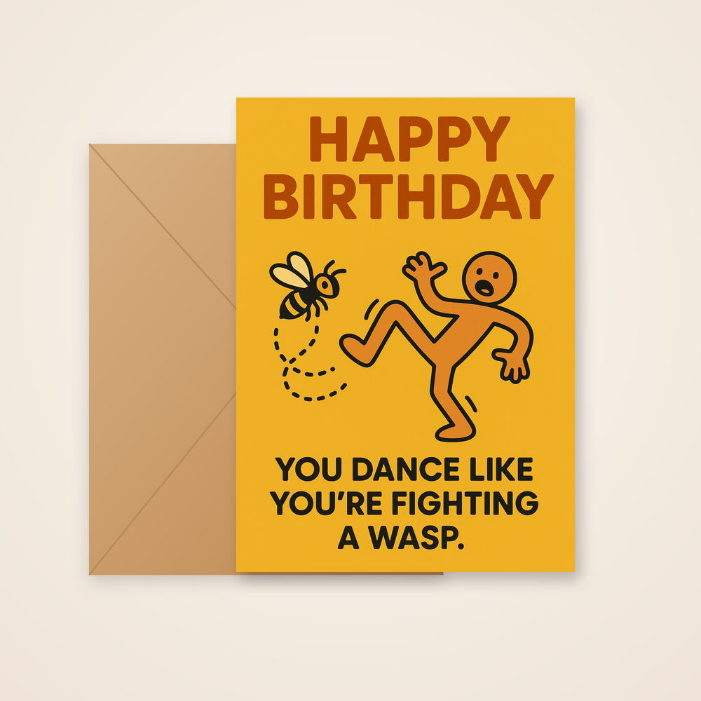 Funny Bad Dancer Birthday Card – Fighting a Wasp