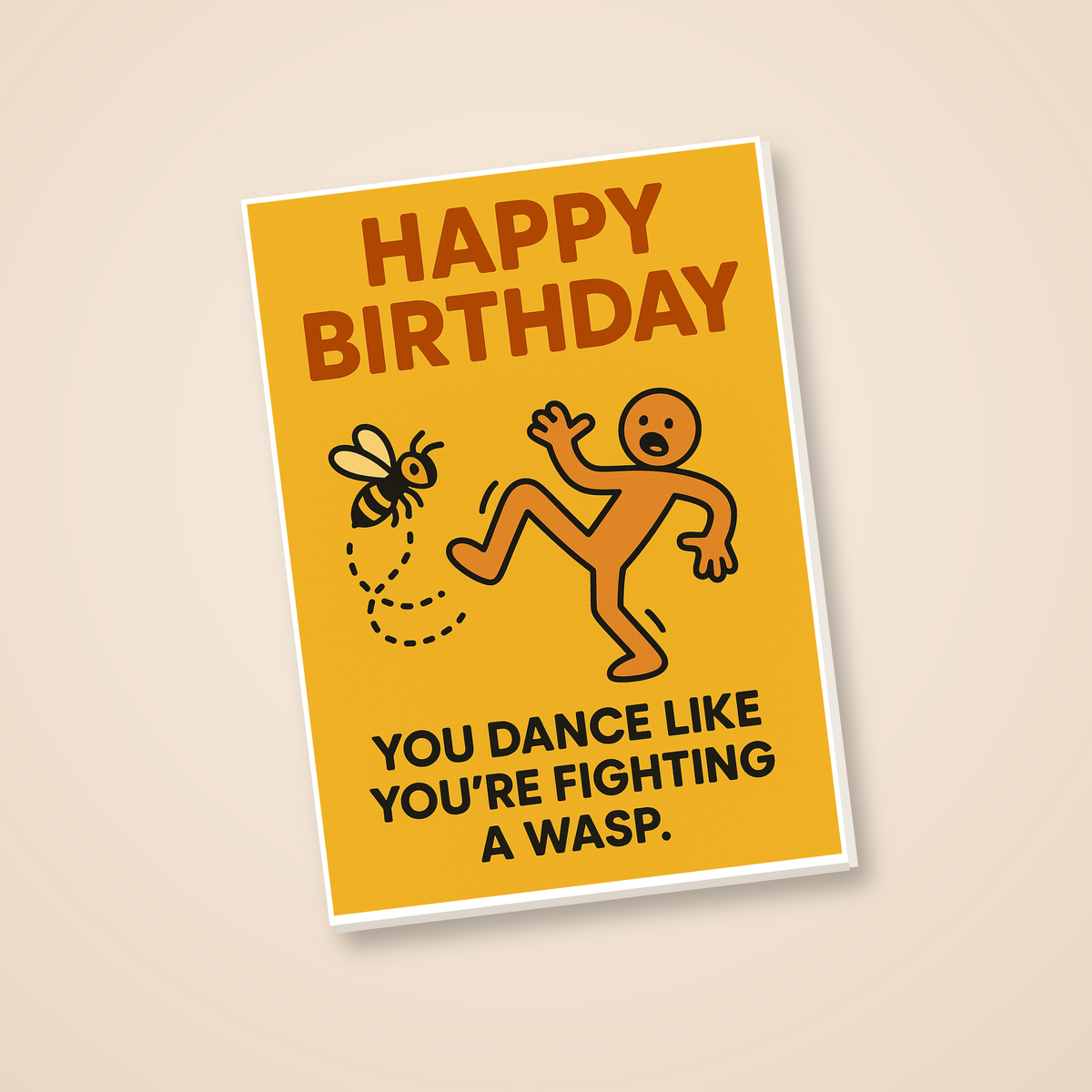 Funny Bad Dancer Birthday Card – Fighting a Wasp - angled view