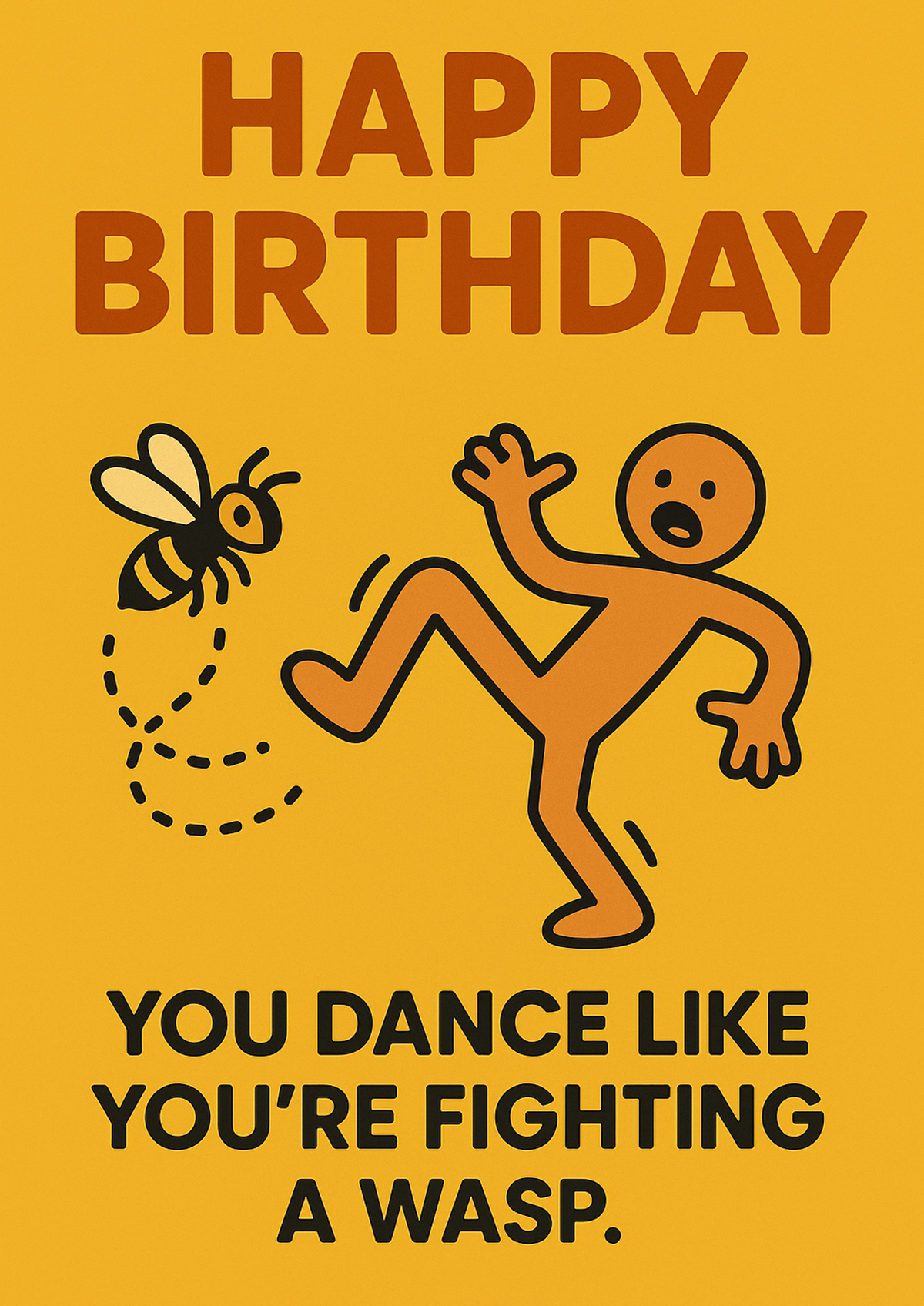 Funny Bad Dancer Birthday Card – Fighting a Wasp - front artwork
