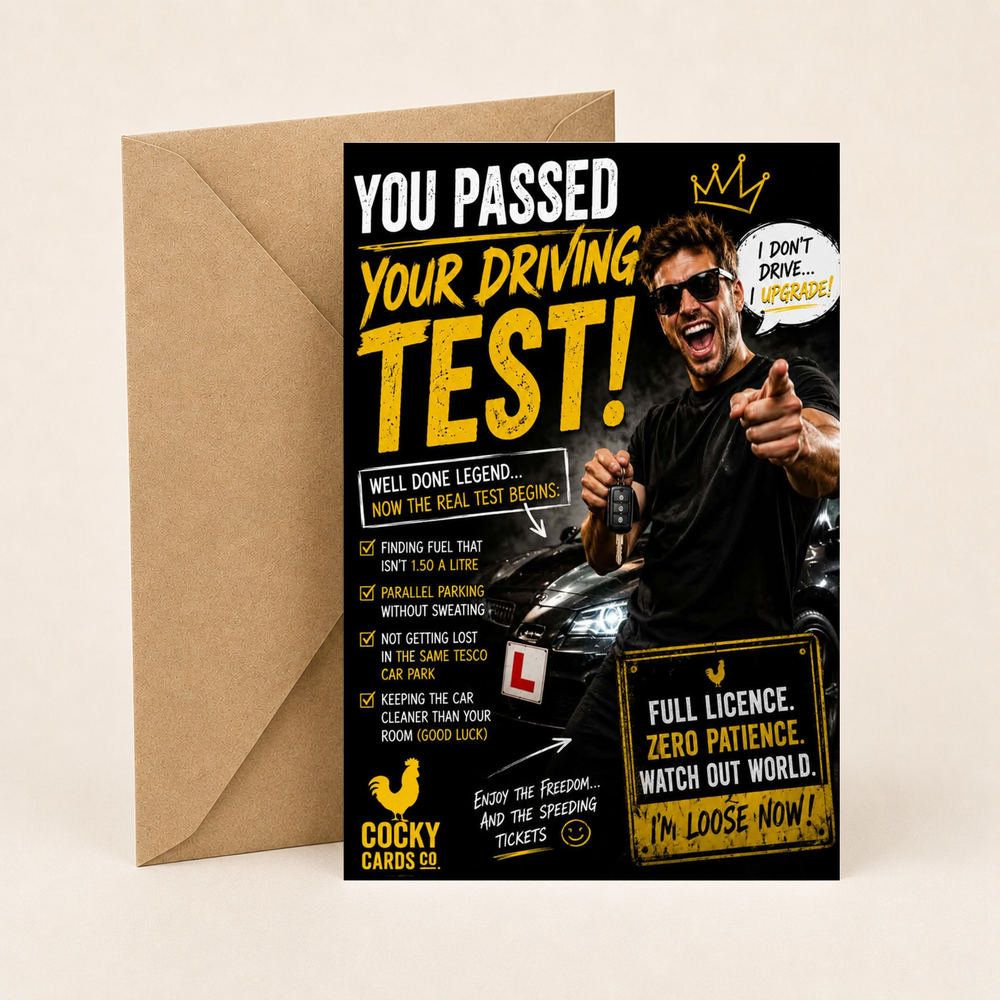 Funny Driving Test Card for Him – You Passed!