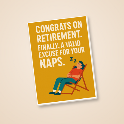 Funny Retirement Card - Valid Excuse For Naps - angled view
