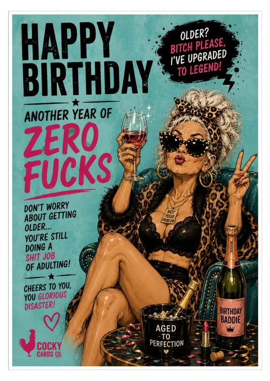 Funny Birthday Card for Her – Another Year of Zero Fucks