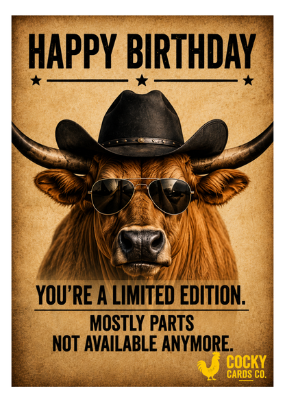 Funny Highland Cow Birthday Card – Limited Edition, Parts Not Available