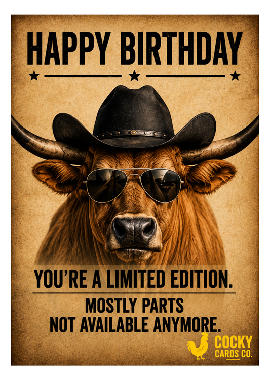 Funny Highland Cow Birthday Card – Limited Edition, Parts Not Available