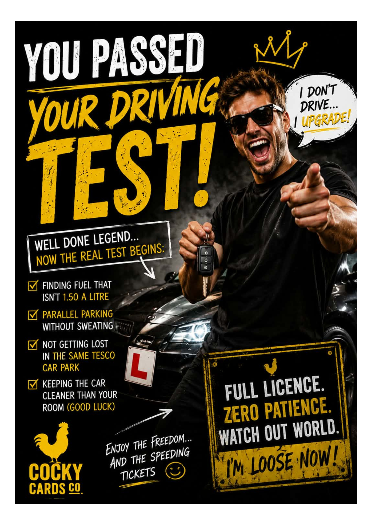 Funny Driving Test Card for Him – You Passed!