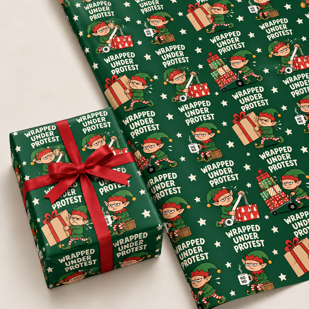 Funny Christmas Wrapping Paper – Wrapped Under Protest – 3 Sheets